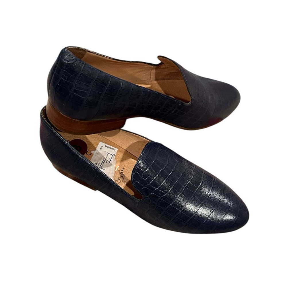 Jack Rogers Audrey Croc Embossed Casual Midnight Navy Blue Loafers Shoes